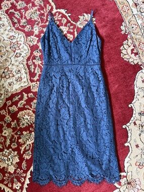 ASTR Navy Lace Midi Dress with V-Neck Spaghetti Straps